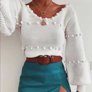 Vici Dolls/Storia; white sweater with Pom Pom’s